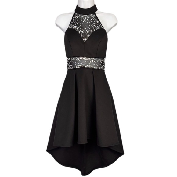 B Darlin Dresses & Skirts - B. Darlin High Low Dress Women JR 3/4 Black Rhinestone Mock Neck Gothic Princess